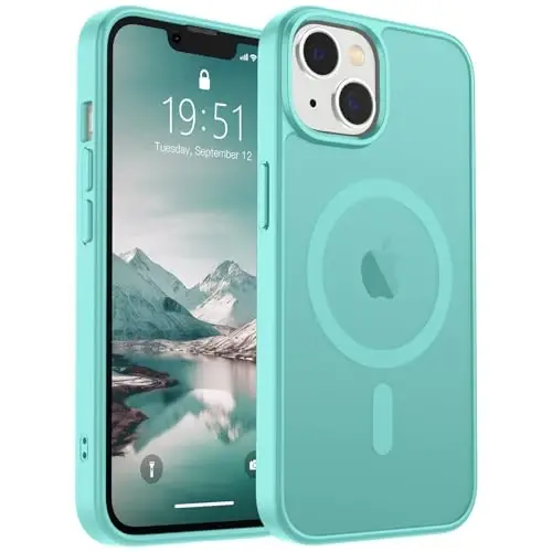 SUPFINE Magnetic for iPhone 15 Plus Case & iPhone 14 Plus Case(MagSafe bilan mos)(Harbiy darajadagi tushishdan himoya) Yupqa shaffof zarbga chidamli barmoq izlariga qarshi telefon qutisi, Moviy Yashil - SUPFINE