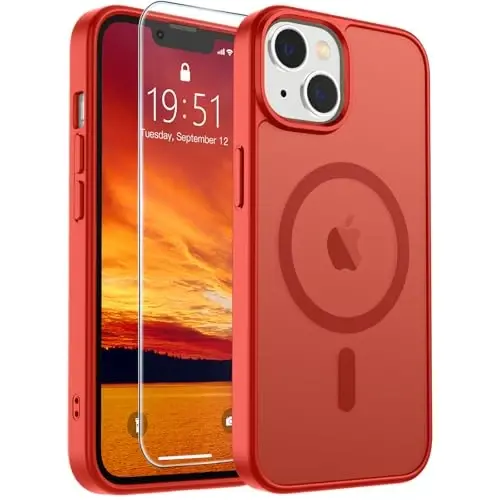 SUPFINE Magnetic for iPhone 15 Plus Case & iPhone 14 Plus Case(MagSafe bilan mos)(Harbiy darajadagi tushishdan himoya) Yupqa shaffof zarbga chidamli barmoq izlariga qarshi telefon qutisi, Qizil - 6