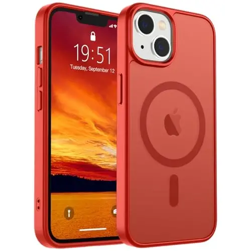 SUPFINE Magnetic for iPhone 15 Plus Case & iPhone 14 Plus Case(MagSafe bilan mos)(Harbiy darajadagi tushishdan himoya) Yupqa shaffof zarbga chidamli barmoq izlariga qarshi telefon qutisi, Qizil 