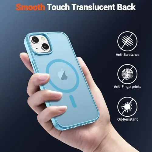 SUPFINE Magnetic for iPhone 15 Plus Case & iPhone 14 Plus Case(MagSafe bilan mos)(Harbiy darajadagi tushishdan himoya) Yupqa yarim shaffof zarbga chidamli telefon qutisi,Och ko'k - 6