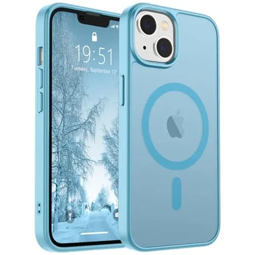 SUPFINE Magnetic for iPhone 15 Plus Case & iPhone 14 Plus Case(MagSafe bilan mos)(Harbiy darajadagi tushishdan himoya) Yupqa yarim shaffof zarbga chidamli telefon qutisi,Och ko'k 