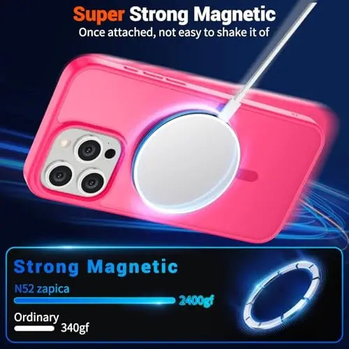 SUPFINE Magnetic for iPhone 15 Pro Case (Compatible with MagSafe) (Military Grade Drop Protection) Slim Translucent Matte Shockproof Phone Cover,Hot Pink - 5