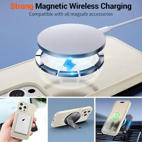 SUPFINE Magnetic for iPhone 15 Pro Case (Compatible with MagSafe) (Military Grade Drop Protection) Slim Translucent Matte Shockproof with Anti-Fingerprint Phone Case,Antique White - 5