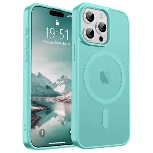 SUPFINE Magnetic for iPhone 15 Pro Case (Compatible with MagSafe) (Military Grade Drop Protection) Translucent Matte Shockproof Phone Cover,Blue Green - SUPFINE