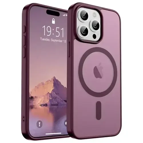 SUPFINE Magnetic for iPhone 15 Pro Case (MagSafe bilan mos) (Harbiy darajadagi tushishdan himoya) Yarim shaffof matli zarbga chidamli telefon qutisi, vino qizil - 1