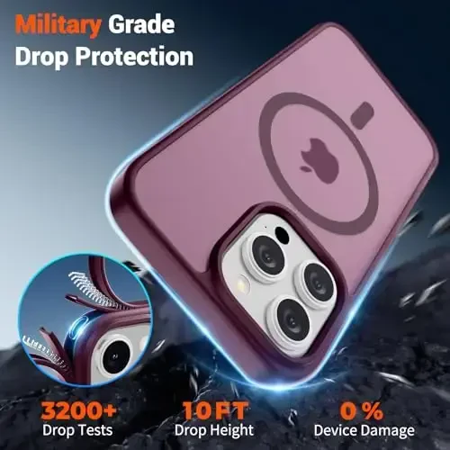 SUPFINE Magnetic for iPhone 15 Pro Case (MagSafe bilan mos) (Harbiy darajadagi tushishdan himoya) Yarim shaffof matli zarbga chidamli telefon qutisi, vino qizil - 4