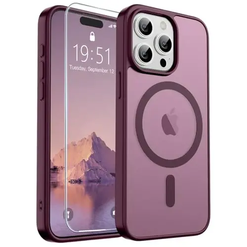 SUPFINE Magnetic for iPhone 15 Pro Case (MagSafe bilan mos) (Harbiy darajadagi tushishdan himoya) Yarim shaffof matli zarbga chidamli telefon qutisi, vino qizil - 1
