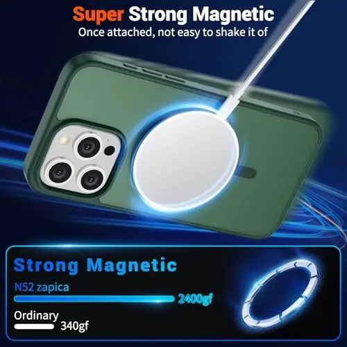 SUPFINE Magnetic for iPhone 15 Pro Case (MagSafe bilan mos) (Harbiy darajadagi tushishdan himoya) Yassi shaffof mat zarbaga chidamli barmoq izlariga qarshi telefon qutisi, oʻrmon yashili - 3