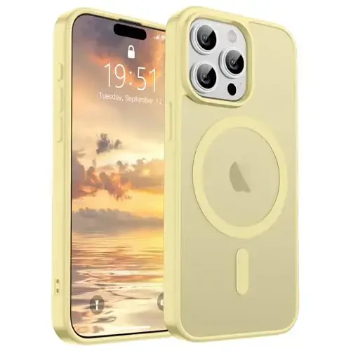 SUPFINE Magnetic for iPhone 15 Pro Case (MagSafe bilan mos) (Harbiy darajadagi tushishdan himoya) Yengil yarim shaffof mat zarbga chidamli barmoq izlariga qarshi telefon qutisi, Sariyog' sariq - 1