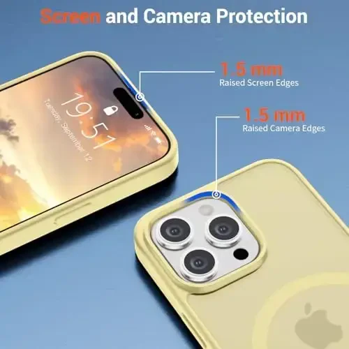 SUPFINE Magnetic for iPhone 15 Pro Case (MagSafe bilan mos) (Harbiy darajadagi tushishdan himoya) Yengil yarim shaffof mat zarbga chidamli barmoq izlariga qarshi telefon qutisi, Sariyog' sariq - 5