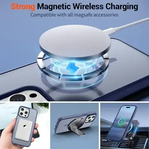SUPFINE Magnetic for iPhone 15 Pro Case (MagSafe bilan mos) (Harbiy darajadagi tushishdan himoya) Yengil yarim shaffof mato zarbga chidamli, barmoq izlariga qarshi telefon g'ilofi, Lavanda kulrang - 3