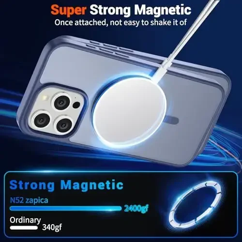 SUPFINE Magnetic for iPhone 15 Pro Case (MagSafe bilan mos) (Harbiy darajadagi tushishdan himoya) Yengil yarim shaffof mato zarbga chidamli, barmoq izlariga qarshi telefon g'ilofi, Lavanda kulrang - 5