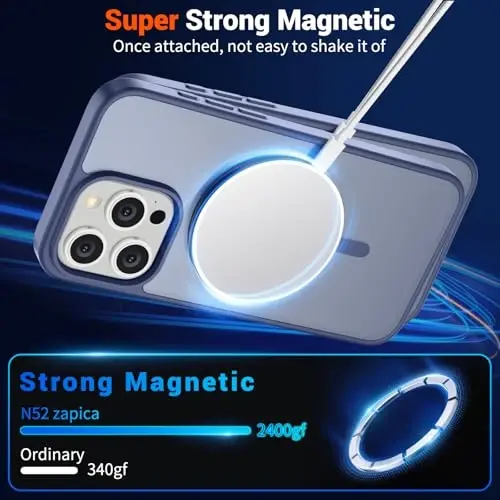 SUPFINE Magnetic for iPhone 15 Pro Case (MagSafe bilan mos) (Harbiy darajadagi tushishdan himoya) Yengil yarim shaffof mato zarbga chidamli, barmoq izlariga qarshi telefon g'ilofi, Lavanda kulrang - 5