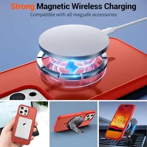 SUPFINE Magnetic for iPhone 15 Pro Case (MagSafe bilan mos) (Harbiy darajadagi tushishdan himoya) Yupqa shaffof mat zarba o'tkazmaydigan barmoq izlariga qarshi telefon qutisi, qizil - 3