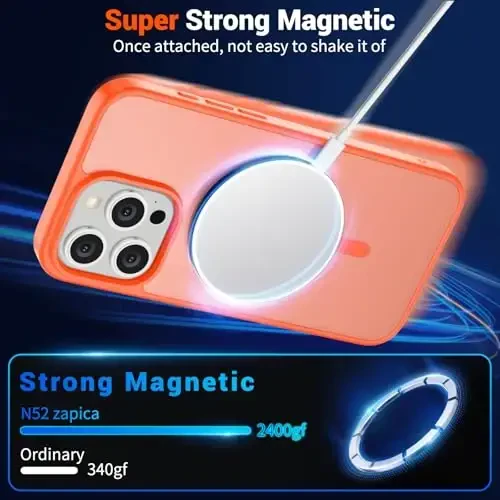 SUPFINE Magnetic for iPhone 15 Pro Case (MagSafe bilan mos) (Harbiy darajadagi tushishdan himoya) Yupqa shaffof mat zarbga chidamli barmoq izlariga qarshi telefon g'ilofi, apelsin - 3