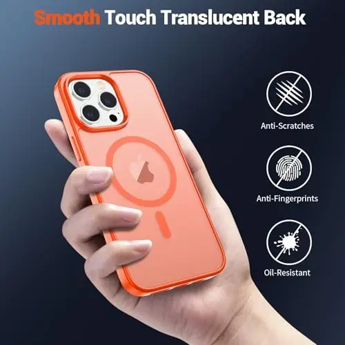 SUPFINE Magnetic for iPhone 15 Pro Case (MagSafe bilan mos) (Harbiy darajadagi tushishdan himoya) Yupqa shaffof mat zarbga chidamli barmoq izlariga qarshi telefon g'ilofi, apelsin - 6