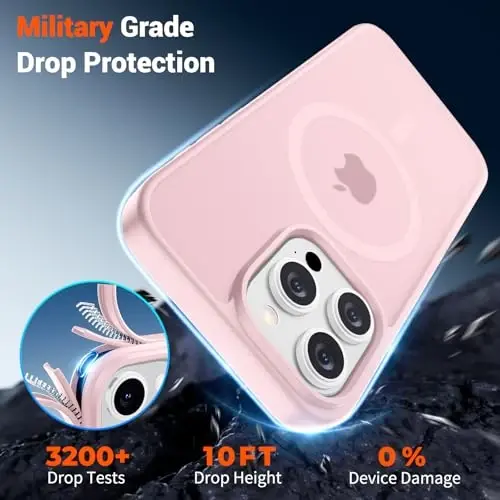 SUPFINE Magnetic for iPhone 15 Pro Case with Screen Protector (Compatible with MagSafe) (Military Grade Drop Protection) Translucent Matte Shockproof Phone Cover,Light Pink - 4