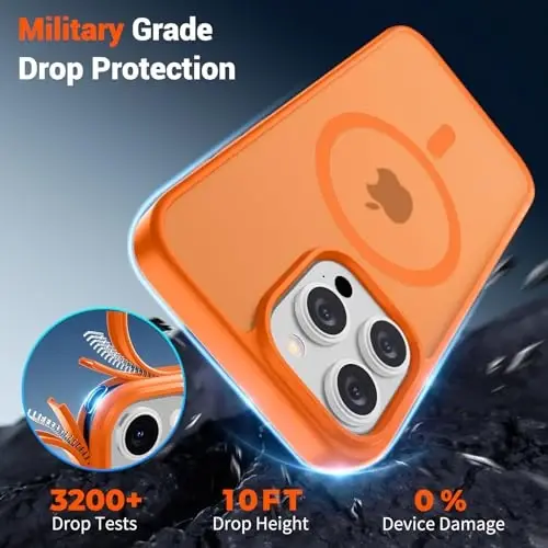SUPFINE Magnetic for iPhone 15 Pro Case with Screen Protector (Compatible with MagSafe) (Military Grade Drop Protection) Translucent Matte Shockproof Phone Cover,Starry Orange - 4