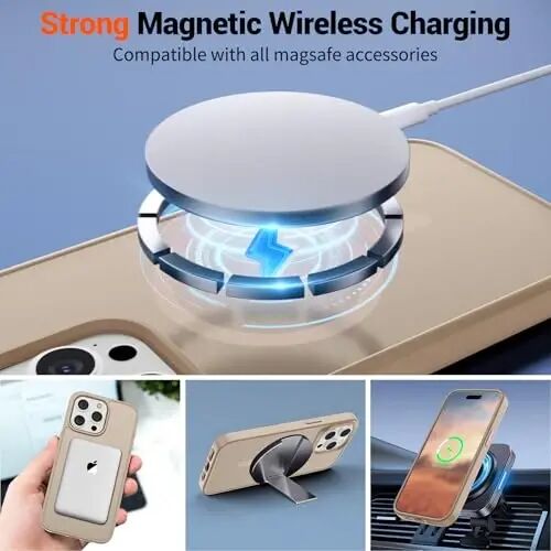 SUPFINE Magnetic for iPhone 15 Pro Case(Compatible with MagSafe)(Military Grade Drop Protection) Slim Translucent Matte Shockproof with Anti-Fingerprint Phone Case,Desert Gold - 3