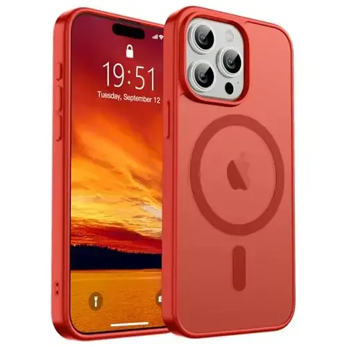 SUPFINE Magnetic for iPhone 15 Pro Max Case (Compatible with MagSafe) (Military Grade Drop Protection) Slim Translucent Matte Shockproof with Anti-Fingerprint Phone Case,Red - SUPFINE