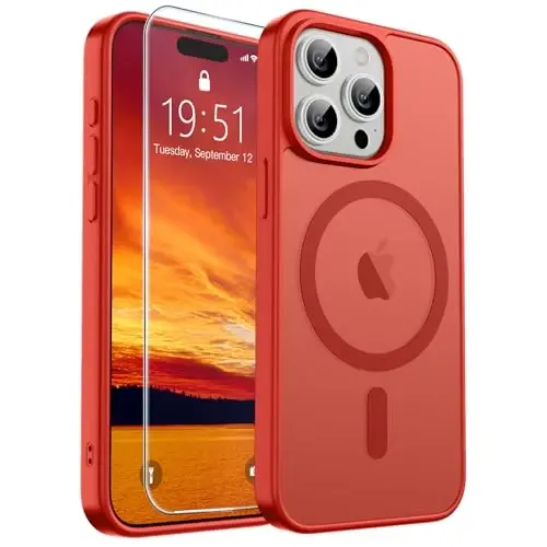 SUPFINE Magnetic for iPhone 15 Pro Max Case (Compatible with MagSafe) (Military Grade Drop Protection) Slim Translucent Matte Shockproof with Anti-Fingerprint Phone Case,Red - 6