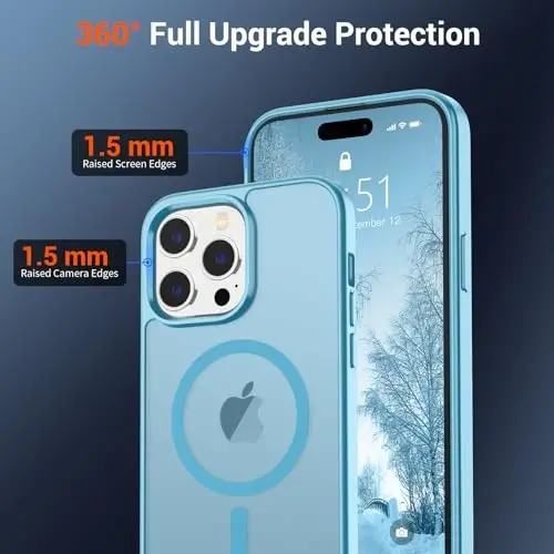 SUPFINE Magnetic for iPhone 15 Pro Max Case (Compatible with MagSafe) (Military Grade Drop Protection) Translucent Matte with Anti-Fingerprint Phone Case,Light Blue - 5