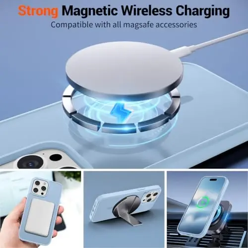 SUPFINE Magnetic for iPhone 15 Pro Max Case Glacier Blue | With Screen Protector, Translucent Matte, Compatible with MagSafe, Military Grade Drop Proof, Rugged Shockproof Protective - 3