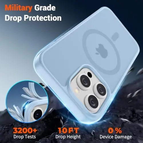 SUPFINE Magnetic for iPhone 15 Pro Max Case Glacier Blue | With Screen Protector, Translucent Matte, Compatible with MagSafe, Military Grade Drop Proof, Rugged Shockproof Protective - 4