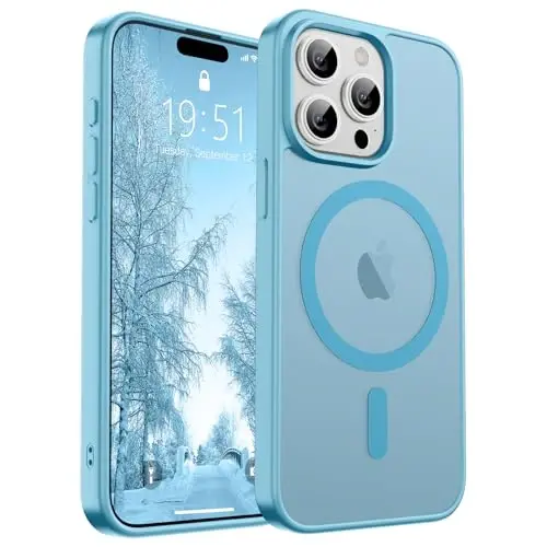 SUPFINE Magnetic for iPhone 15 Pro Max Case (MagSafe bilan mos) (Harbiy darajadagi tushishdan himoya) Yupqa yarim shaffof mato zarbga chidamli barmoq izlariga qarshi telefon g'ilofi, och ko'k - SUPFINE