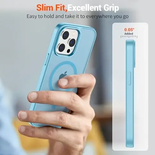 SUPFINE Magnetic for iPhone 15 Pro Max Case (MagSafe bilan mos) (Harbiy darajadagi tushishdan himoya) Yupqa yarim shaffof mato zarbga chidamli barmoq izlariga qarshi telefon g'ilofi, och ko'k - 7
