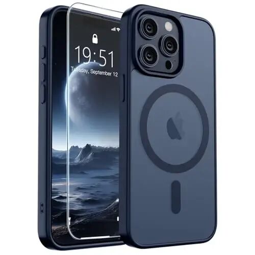 SUPFINE Magnetic for iPhone 15 Pro Max Case (MagSafe bilan mos keladi) (Harbiy darajadagi tushishdan himoya) Yarim shaffof mat zarbga chidamli telefon g'ilofi, To'q ko'k 