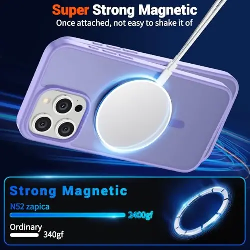SUPFINE Magnetic for iPhone 15 Pro Max Case (MagSafe bilan mos keladi) (Harbiy darajadagi tushishdan himoya) Yupqa shaffof mato zarbga chidamli barmoq izlariga qarshi telefon qutisi, binafsha - 5