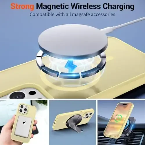 SUPFINE Magnetic for iPhone 15 Pro Max Case (MagSafe bilan mos keladi) (Harbiy darajadagi tushishdan himoya) Yupqa yarim shaffof mat Shokga chidamli, barmoq izlariga qarshi telefon qutisi, Sariyog' kremi sariq - 3