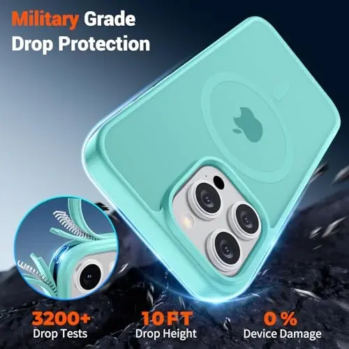 SUPFINE Magnetic for iPhone 15 Pro Max Case (MagSafe bilan mos keladi) (Harbiy darajadagi tushishdan himoya) Yupqa yarim shaffof mat zarbga chidamli barmoq izlariga qarshi telefon g‘ilofi, ko‘k yashil - 4