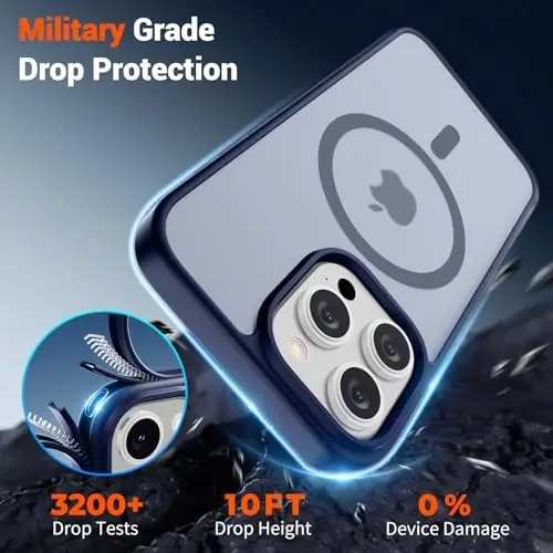 SUPFINE Magnetic for iPhone 15 Pro Max Case (MagSafe bilan mos keladi) (Harbiy darajadagi tushishdan himoya) Yupqa yarim shaffof mato, barmoq izlariga qarshi telefon qutisi, to'q ko'k - 4