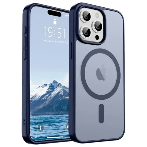 SUPFINE Magnetic for iPhone 15 Pro Max Case (MagSafe bilan mos keladi) (Harbiy darajadagi tushishdan himoya) Yupqa yarim shaffof mato, barmoq izlariga qarshi telefon qutisi, to'q ko'k 
