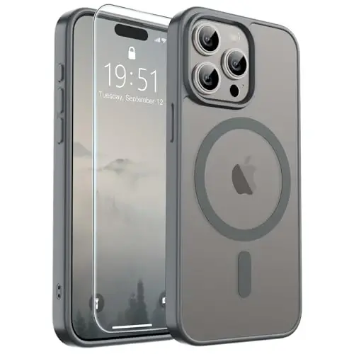 SUPFINE Magnetic for iPhone 15 Pro Max Case (MagSafe bilan mos keladi) (Harbiy darajadagi tushishdan himoya) Yupqa yarim shaffof mato zarbga chidamli barmoq izlariga qarshi telefon qutisi, kulrang - 6