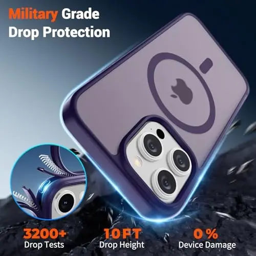 SUPFINE Magnetic for iPhone 15 Pro Max Case (MagSafe bilan mos keladi) (Harbiy darajadagi tushishdan himoya) Yupqa yarim shaffof mato zarbga chidamli barmoq izlariga qarshi telefon qutisi, to'q binafsha - 4