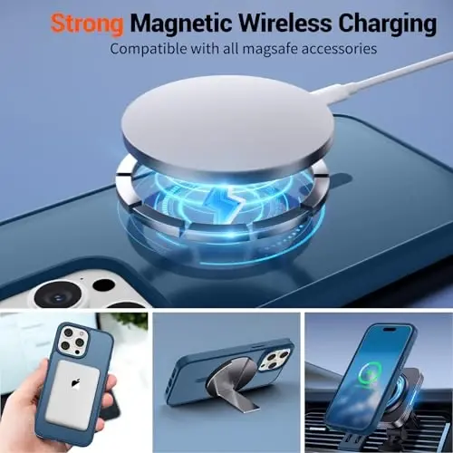 SUPFINE Magnetic for iPhone 15 Pro Max Case(Compatible with MagSafe)(Military Grade Drop Protection) Slim Translucent Matte Shockproof with Anti-Fingerprint Phone Case,Deep Blue - 3