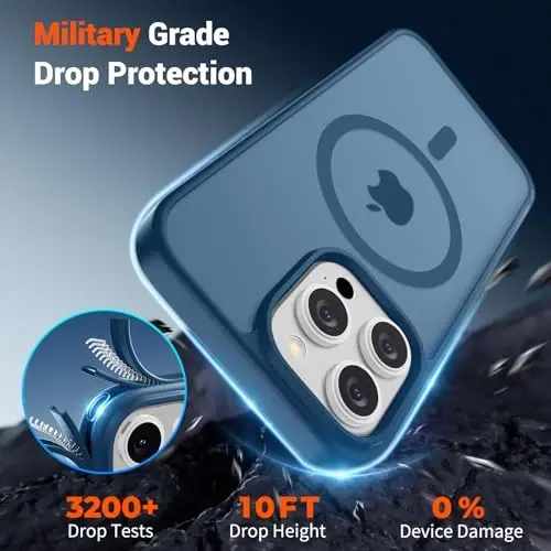 SUPFINE Magnetic for iPhone 15 Pro Max Case(Compatible with MagSafe)(Military Grade Drop Protection) Slim Translucent Matte Shockproof with Anti-Fingerprint Phone Case,Deep Blue - 4