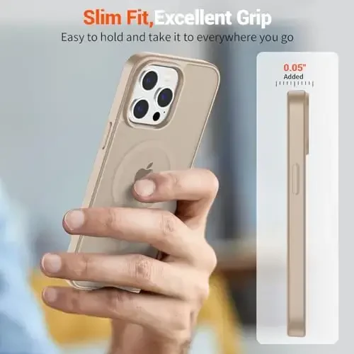 SUPFINE Magnetic for iPhone 15 Pro Max Case(MagSafe bilan mos keladi)(Harbiy darajadagi tushishdan himoya) Yupqa yarim shaffof mato zarbga chidamli barmoq izlariga qarshi telefon qutisi,Sahro oltini - 7