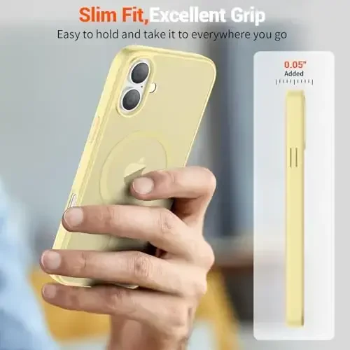 SUPFINE Magnetic for iPhone 16 Case (Compatible with MagSafe) (Military Grade Drop Protection) Slim Translucent Matte Shockproof with Anti-Fingerprint Phone Case,Buttercream Yellow - 7