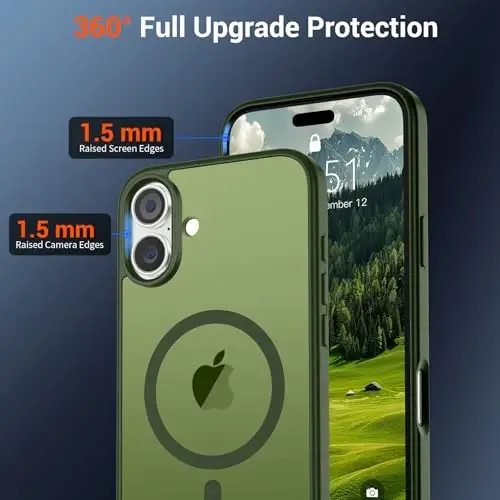 SUPFINE Magnetic for iPhone 16 Case (Compatible with MagSafe) (Military Grade Drop Protection) Slim Translucent Matte Shockproof with Anti-Fingerprint Phone Case,Cangling Green - 3
