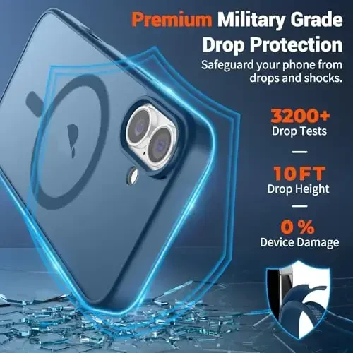SUPFINE Magnetic for iPhone 16 Case (Compatible with MagSafe) (Military Grade Drop Protection) Slim Translucent Matte Shockproof with Anti-Fingerprint Phone Case,Deep Blue - 3