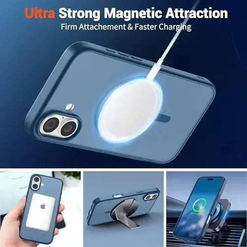 SUPFINE Magnetic for iPhone 16 Case (Compatible with MagSafe) (Military Grade Drop Protection) Slim Translucent Matte Shockproof with Anti-Fingerprint Phone Case,Deep Blue - 5