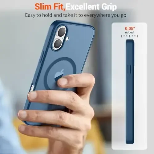 SUPFINE Magnetic for iPhone 16 Case (Compatible with MagSafe) (Military Grade Drop Protection) Slim Translucent Matte Shockproof with Anti-Fingerprint Phone Case,Deep Blue - 7