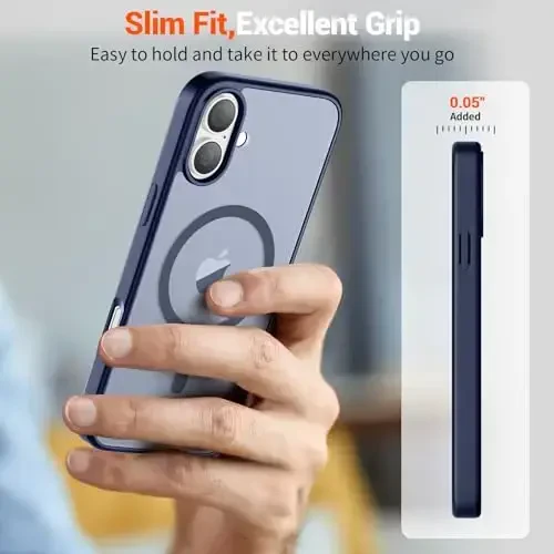 SUPFINE Magnetic for iPhone 16 Case (Compatible with MagSafe) (Military Grade Drop Protection) Slim Translucent Matte Shockproof with Anti-Fingerprint Phone Case,Navy Blue - 7