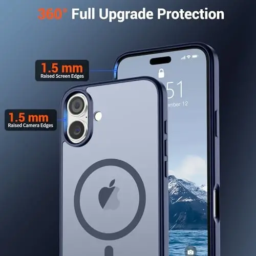 SUPFINE Magnetic for iPhone 16 Case (Compatible with MagSafe) (Military Grade Drop Protection) Slim Translucent Matte Shockproof with Anti-Fingerprint Phone Case,Navy Blue - 4