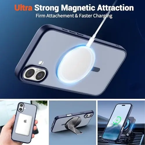 SUPFINE Magnetic for iPhone 16 Case (Compatible with MagSafe) (Military Grade Drop Protection) Slim Translucent Matte Shockproof with Anti-Fingerprint Phone Case,Navy Blue - 5
