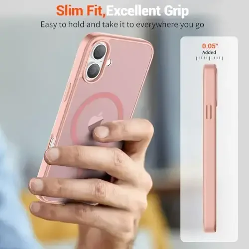 SUPFINE Magnetic for iPhone 16 Case (Compatible with MagSafe) (Military Grade Drop Protection) Slim Translucent Matte Shockproof with Anti-Fingerprint Phone Case,Pink - 7